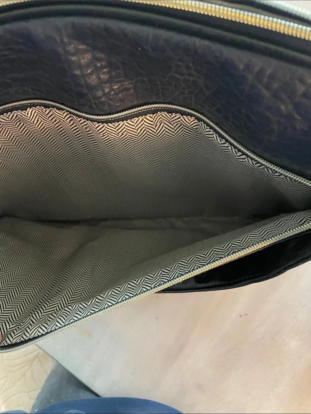 Steve Madden Navy Textured Leather Crossbody laptop  bag with Gold Accents